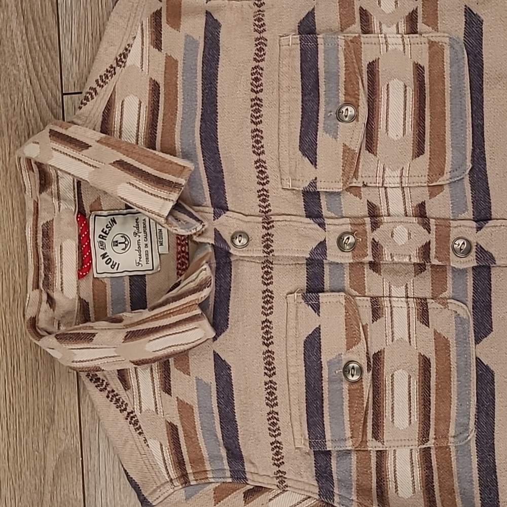 IRON AND RESIN Flannel Obispo Light Brown Beige Cotton M Mens Long Sleeve Shirt